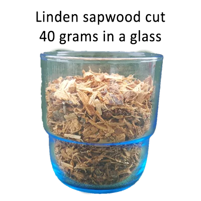 40 grams of liden sapwood in a glass